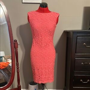 Orange Pink Textured Knee-Length Dress